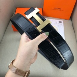 Hermes replica Black Leather H Buckle Belt with Two Tone Hardware
