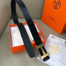 Hermes replica Black Leather H Buckle Belt with Two Tone Hardware