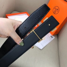 Hermes replica Black Leather H Buckle Belt with Two Tone Hardware