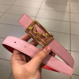 Hermes replica Pink Leather Belt with Equestrian H Buckle
