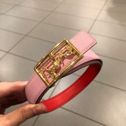 Hermes replica Pink Leather Belt with Equestrian H Buckle
