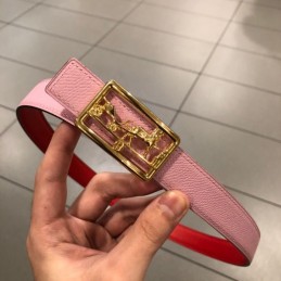 Hermes replica Pink Leather Belt with Equestrian H Buckle
