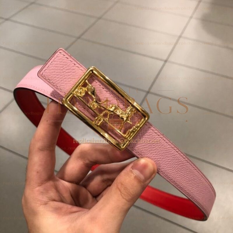 Hermes replica Pink Leather Belt with Equestrian H Buckle