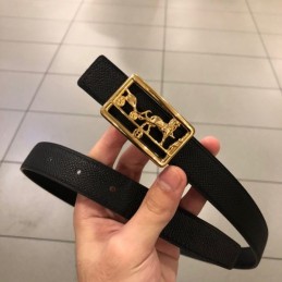Hermes replica Black Leather Belt with Equestrian H Buckle