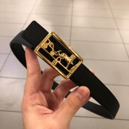 Hermes replica Black Leather Belt with Equestrian H Buckle