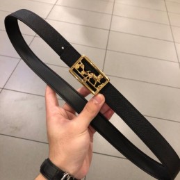 Hermes replica Black Leather Belt with Equestrian H Buckle