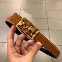 Hermes replica Camel Brown Leather Belt with Equestrian H Buckle