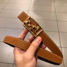 Hermes replica Camel Brown Leather Belt with Equestrian H Buckle