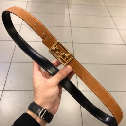 Hermes replica Camel Brown Leather Belt with Equestrian H Buckle