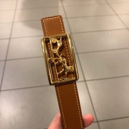Hermes replica Camel Brown Leather Belt with Equestrian H Buckle