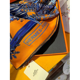 Replica Hermes Blue Orange Equestrian 90cm Silk Scarf