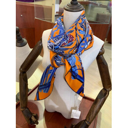 Replica Hermes Blue Orange Equestrian 90cm Silk Scarf