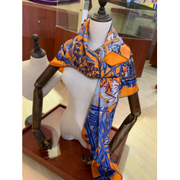 Replica Hermes Blue Orange Equestrian 90cm Silk Scarf
