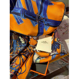 Replica Hermes Blue Orange Equestrian 90cm Silk Scarf