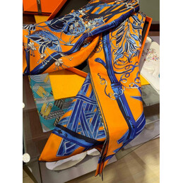 Replica Hermes Blue Orange Equestrian 90cm Silk Scarf