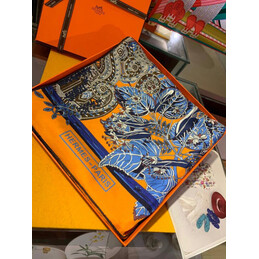 Replica Hermes Blue Orange Equestrian 90cm Silk Scarf