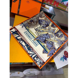 Replica Hermes Ivory Blue Equestrian 90cm Silk Scarf