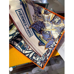 Replica Hermes Ivory Blue Equestrian 90cm Silk Scarf