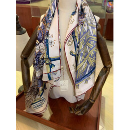 Replica Hermes Ivory Blue Equestrian 90cm Silk Scarf