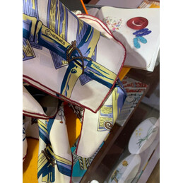 Replica Hermes Ivory Blue Equestrian 90cm Silk Scarf