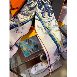 Replica Hermes Ivory Blue Equestrian 90cm Silk Scarf