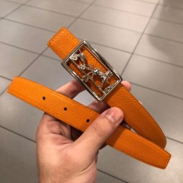 Hermes replica Orange Leather Belt with Equestrian H Buckle
