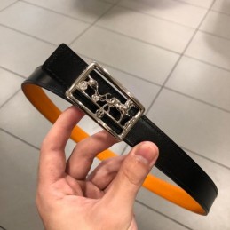 Hermes replica Orange Leather Belt with Equestrian H Buckle