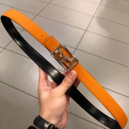 Hermes replica Orange Leather Belt with Equestrian H Buckle