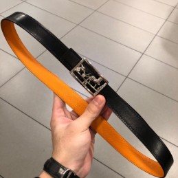 Hermes replica Orange Leather Belt with Equestrian H Buckle
