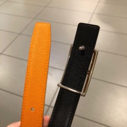 Hermes replica Orange Leather Belt with Equestrian H Buckle