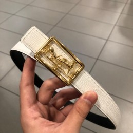 Hermes replica White Leather Belt with Equestrian H Buckle