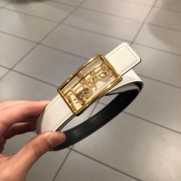 Hermes replica White Leather Belt with Equestrian H Buckle