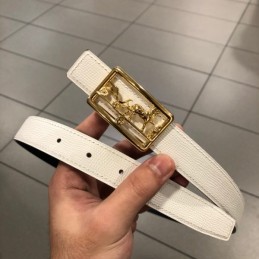 Hermes replica White Leather Belt with Equestrian H Buckle