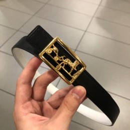 Hermes replica White Leather Belt with Equestrian H Buckle