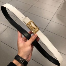 Hermes replica White Leather Belt with Equestrian H Buckle