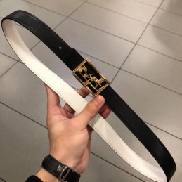 Hermes replica White Leather Belt with Equestrian H Buckle