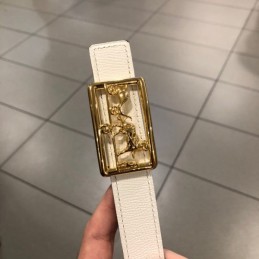 Hermes replica White Leather Belt with Equestrian H Buckle