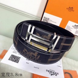 Hermes replica Navy Monogram H Buckle Leather Belt