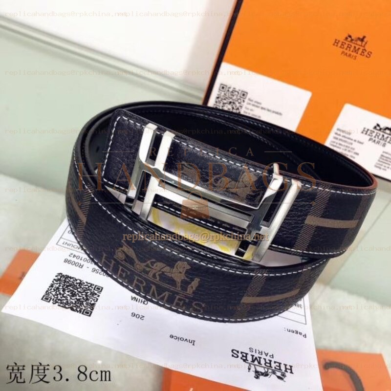 Hermes replica Navy Monogram H Buckle Leather Belt
