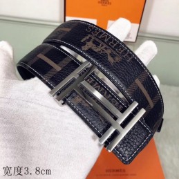 Hermes replica Navy Monogram H Buckle Leather Belt