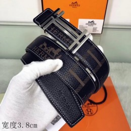 Hermes replica Navy Monogram H Buckle Leather Belt