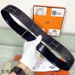 Hermes replica Navy Monogram H Buckle Leather Belt