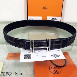 Hermes replica Navy Monogram H Buckle Leather Belt