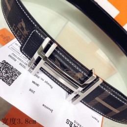 Hermes replica Navy Monogram H Buckle Leather Belt