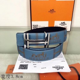 Hermes replica Blue Monogram H Buckle Leather Belt