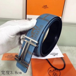 Hermes replica Blue Monogram H Buckle Leather Belt