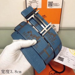 Hermes replica Blue Monogram H Buckle Leather Belt