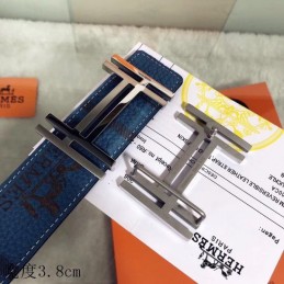Hermes replica Blue Monogram H Buckle Leather Belt