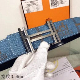 Hermes replica Blue Monogram H Buckle Leather Belt