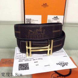 Hermes replica Dark Brown Monogram H Buckle Leather Belt
